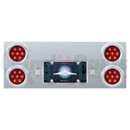 United Pacific 35082 Stainless Rear Center Panel w/ Four 7 LED 4" Light & Bezel - Red LED/Red Lens - Competition Series