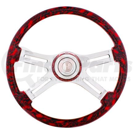 United Pacific 88319 18" 4 Spoke Skull Steering Wheel With Matching Skull Horn Bezel - Red