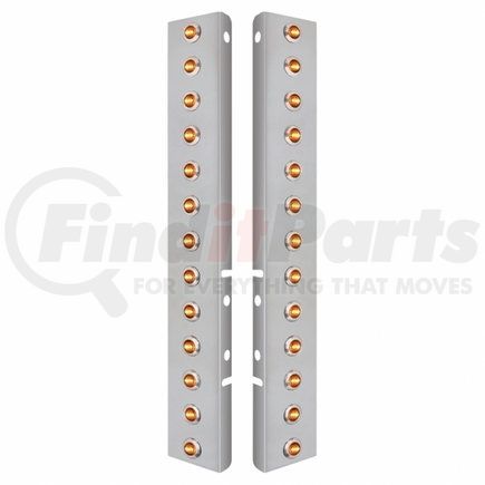 United Pacific 34477 Peterbilt Stainless Steel Front Air Cleaner Bracket w/ 26X 3 LED Mini Lights & Stainless Steel Bezels - Amber LED/Clear Lens