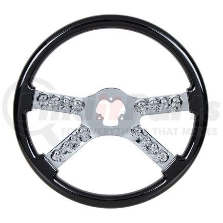 United Pacific 88177 18" Chrome Steering Wheel with Skull Accent - Black