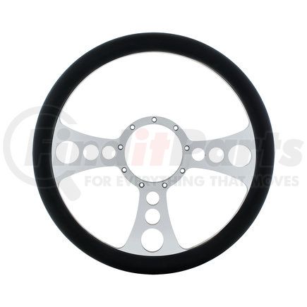 United Pacific 88303 14" Chrome Aluminum Chopper Style Steering Wheel with Black Engineered Leather Grip