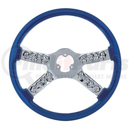 United Pacific 88175 18" Chrome Steering Wheel with Skull Accent - Blue