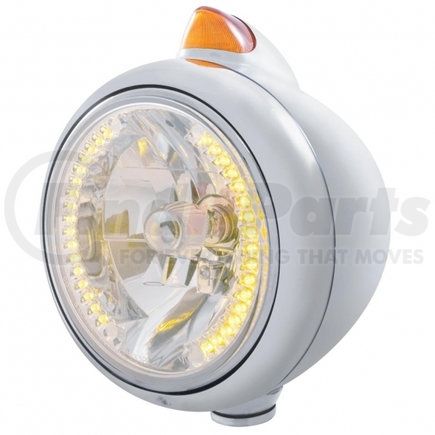 United Pacific 32626 Chrome Guide 682-C Headlight H4 w/ Amber LED & Original Style LED Signal - Amber Lens