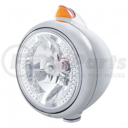 United Pacific 32628 Chrome Guide 682-C Headlight H4 w/ White LED & Original Style LED Signal - Amber Lens