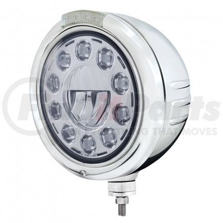 United Pacific 32733 Stainless Steel Classic Embossed Stripe Headlight 11 LED Bulb and Dual Mode LED Signal