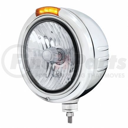 United Pacific 32742 Stainless Steel Classic Embossed Stripe Headlight Crystal H4 and Dual Mode LED Signal