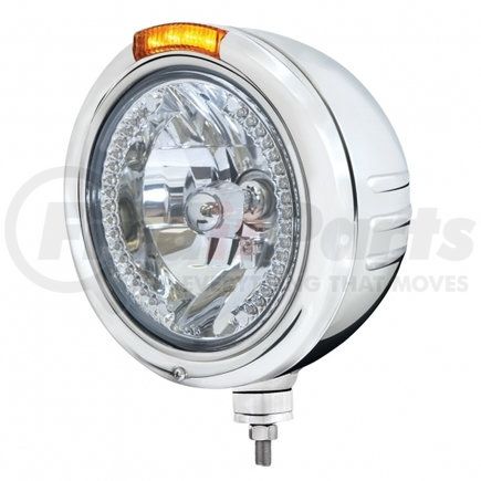 United Pacific 32740 Stainless Steel Classic Embossed Stripe Headlight H4 with White LED and Dual Mode LED Signal
