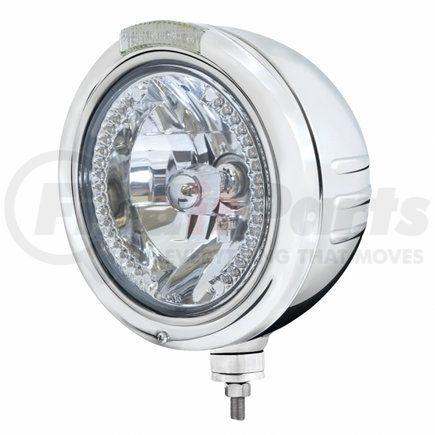 United Pacific 32739 Stainless Steel Classic Embossed Stripe Headlight H4 with Amber LED and Dual Mode LED Signal