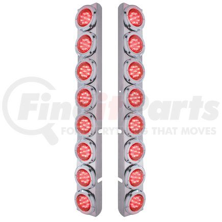 United Pacific 37330 Peterbilt Stainless Rear Air Cleaner Bracket w/ Sixteen 9 LED 2" Lights & Bezels - Red LED/Red Lens