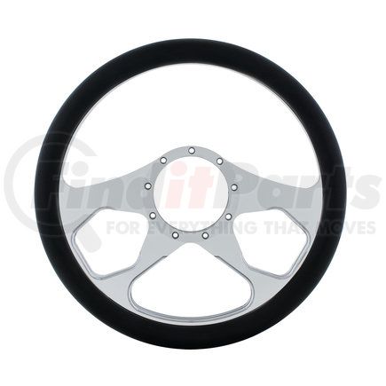 United Pacific 88301 14" Chrome Aluminum 3 Spoke Style Steering Wheel with Black Engineered Leather Grip