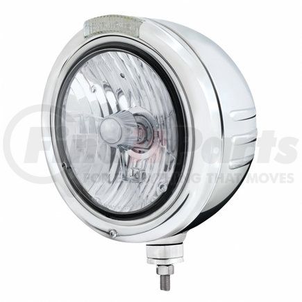 United Pacific 32743 Stainless Steel Classic Embossed Stripe Headlight Crystal H4 and Dual Mode LED Signal