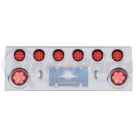 United Pacific 35059 Stainless Steel Rear Center Panel w/ 2X7 LED 4" Refl. Light & 6X13 LED 2.5" Light & Visor - Red LED & Lens