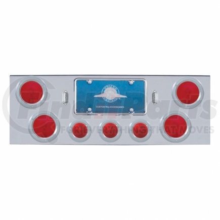 United Pacific 21615 Chrome Rear Center Panel w/ Four 4" Lights & Three 2.5" Beehive Lights & Bezels