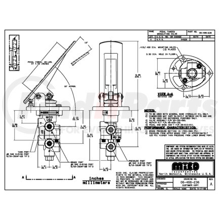 MICO 06-466-236 PEDAL TANDEM MOD VALVE (Please allow 7 days for handling. If you wish to expedite, please call us.)