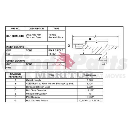 Meritor 04 16009 003 HUB ASSEMBLY