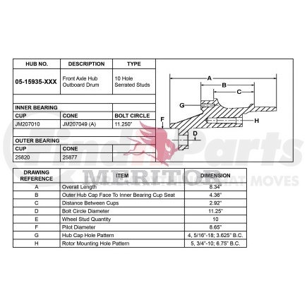 Meritor 05 15935 002 AY-FRT HUB RH