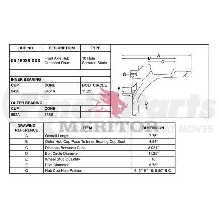 Meritor 05 16026 002 AY/FRT HUB