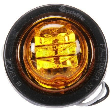 Truck-Lite 10075Y 10 Series, LED, Yellow Round, 8 Diode, Marker Clearance Light, PC, Black PVC Grommet Mount, PL-10, .180 Bullet Terminal/Ring Terminal, 12V, Kit