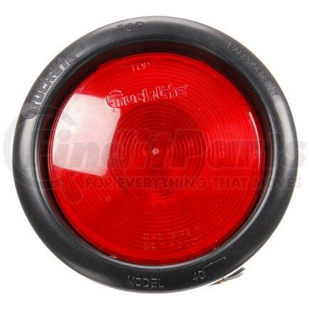 Truck-Lite 40028R Stop/Turn/Tail Light - 40 Economy, Incandescent, Red, Round, 1 Bulb, Black Grommet Mount, PL-3, Stripped End/Ring Terminal, 12V, Kit