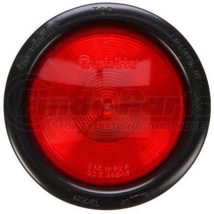 Truck-Lite 40302R Stop/Turn/Tail Light - 40 Series, Incandescent, Red, Round, 1 Bulb, Black Grommet Mount, Hardwired, Stripped End/Ring Terminal, 12V, Kit