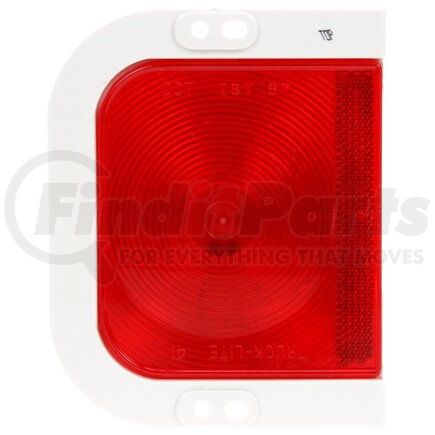 Truck-Lite 41202R Stop/Turn/Tail Light - 41 Series, LH Side, Incandescent, Red, Rectangular, 1 Bulb, White Flange Mount, PL-3, 12V