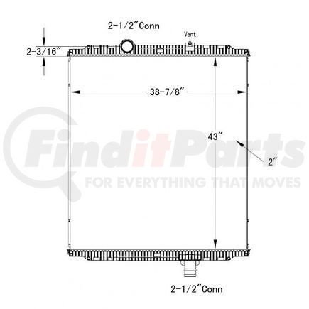 Peterbilt HDC010175PA Design Style  Plastic AluminumHeight  43 InchesWidth  38 7/8 InchesDepth  2 InchesInlet  2 1/2 Inch ConnectionOutlet  2 1/2 Inch ConnectionEngine Oil Cooler  NoTrans Oil Cooler  NoMake  Peterbilt KenworthModel  388 389 W900Start Year