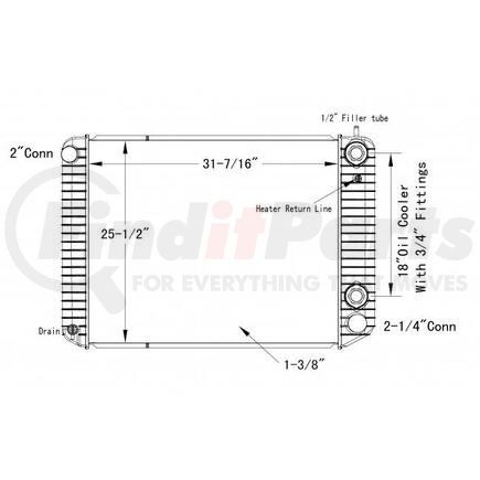 Chevrolet HDC010295PA Design Style  Plastic AluminumHeight  31 7/16 InchesWidth  25 1/2 InchesDepth  1 3/8 InchesInlet  2 Inch ConnectionOutlet  2 1/4 Inch ConnectionEngine Oil Cooler  NoTrans Oil Cooler  18 Inch With 3/4 FittingsMake  Chevrolet Kodiak  GMC Top