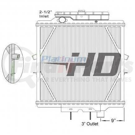 Peterbilt HDC010181SK Design Style  Copper Brass 4 Row Standard CoreHeight  36 1/4 InchesWidth  34 1/8 InchesDepth  2 5/8 InchesInlet  2 1/2 Inch ConnectionOutlet  3 Inch ConnectionEngine Oil Cooler  NoTrans Oil Cooler  NoMake  PeterbiltModel  357 375 378 379