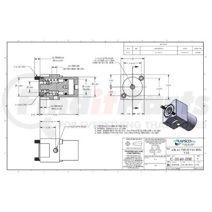 APSCO C-3540-DM AIR ACT FOR V40 HYD VAL