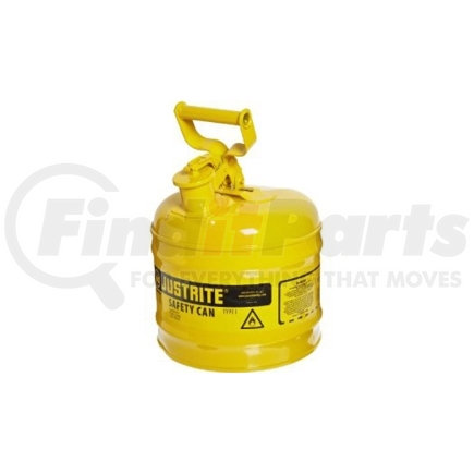 Justrite 7120200 Yellow Metal Safety Can, Type 1, Two Gallon Capacity, for Diesel Fuel and Other Flammable Liquids