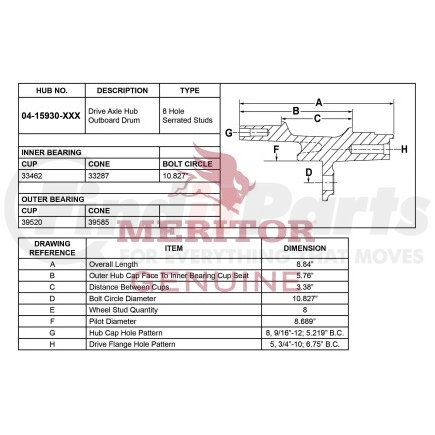 Meritor 04 15930 003 AY-REAR HUB