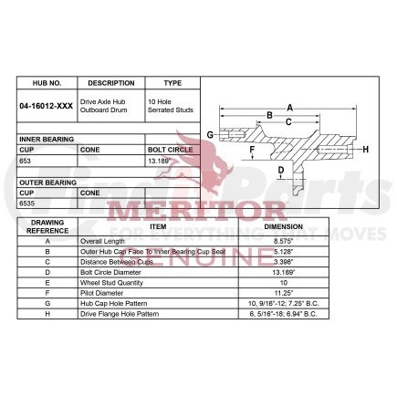 Meritor 04 16012 002 AY-REAR HUB