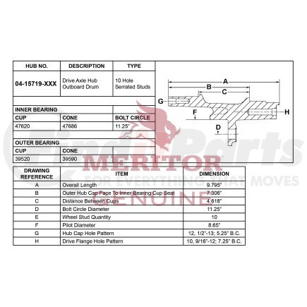 Meritor 04 15719 1005 AY-REAR HUB