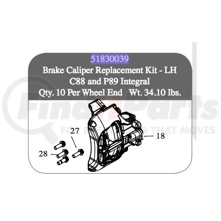 SAF-HOLLAND 51830039 C88 and P89 Integral Brake Caliper Replacement Kit - LH