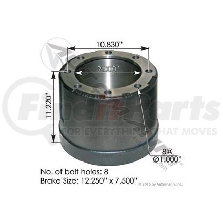 Automann 151.27505 BRAKE DRUM 12.25 X 7.5