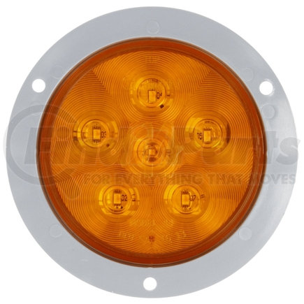 Truck-Lite 44287Y Super 44, Diamond Shell, LED, Yellow Round, 6 Diode, Rear Turn Signal, Gray Flange Mount, Fit 'N Forget S.S., 12V