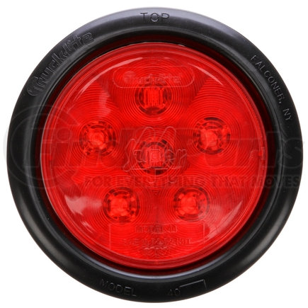 Truck-Lite 44092R Super 44, LED, Red, Round, 6 Diode, Stop/Turn/Tail, Black Grommet Mount, Diamond Shell, Fit 'N Forget S.S., Straight PL-3 Female, 12V, Kit