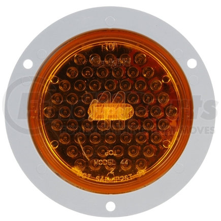 Truck-Lite 44223Y Super 44, LED, Yellow Round, 60 Diode, Front/Park/Turn, Gray Polycarbonate, Flange Mount, 12V, Fit 'N Forget S.S.