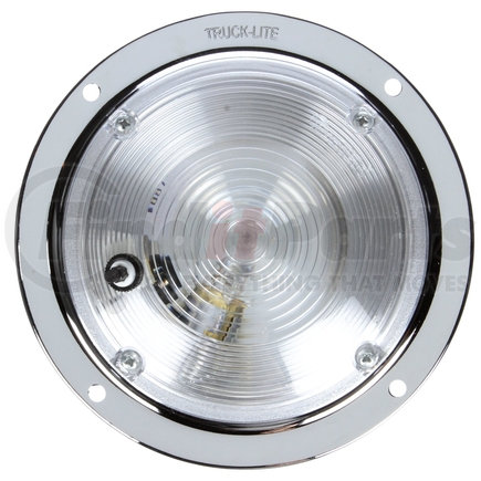 Truck-Lite 80350 80 Series 1 Bulb Incandescent Dome Light - Round Clear, Chrome Bracket Mount, Hardwired, Stripped End, Push Button Switch, 12V