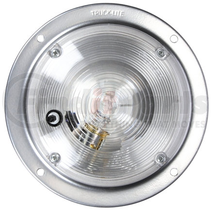 Truck-Lite 80352 80 Series 1 Bulb Incandescent Dome Light - Round Clear, Silver Bracket Mount, Hardwired, Blunt Cut, Push Button Switch, 12V