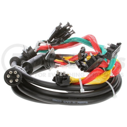Truck-Lite 88910 Wiring Harness - 88 Series, 15 Plug, Rear, 55 in. License, Turn/Tail, W/ S/T/T, M/C, Auxiliary, Tail Breakout, 14 Gauge, Male 7 Pole Plug, Right Angle PL-3, Female .180 Bullet