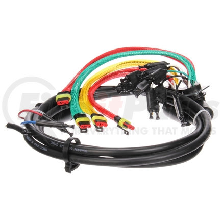 Truck-Lite 88931 Wiring Harness - 88 Series, 15 Plug, Rear, 55 in. License, Stop/Turn/Tail, with Stop/Turn/Tail, M/C, Auxiliary, Tail Breakout, 14 Gauge, Male 7 Pole Plug, Right Angle PL-3, Female .180 Bullet