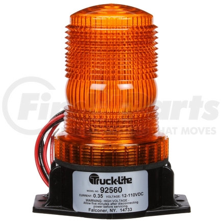 Truck-Lite 92560 Gas Discharge, Low Profile Beacon Light, Yellow, Permanent Mount/Pipe Mount, Class III, Hardwired, Stripped End, 12 - 48V