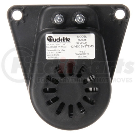 Truck-Lite 92909 Single Sound Regulation Back Up Alarm - 97 DB, 2 Screw, Bracket Mount, 2 Bolt Terminal 12V