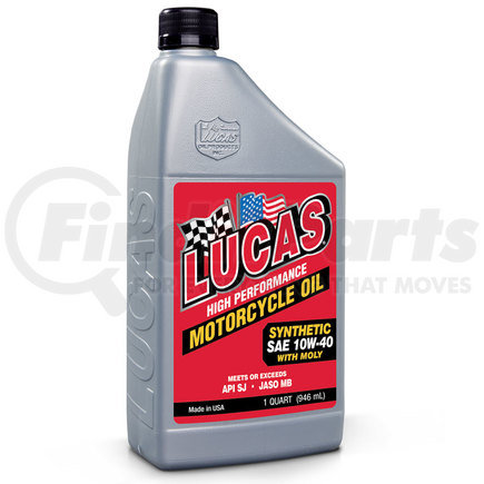 Lucas Oil 10777 High Performance Synthetic 4T MC Oil w/ MOLY - 1 Quart (Representative Image)