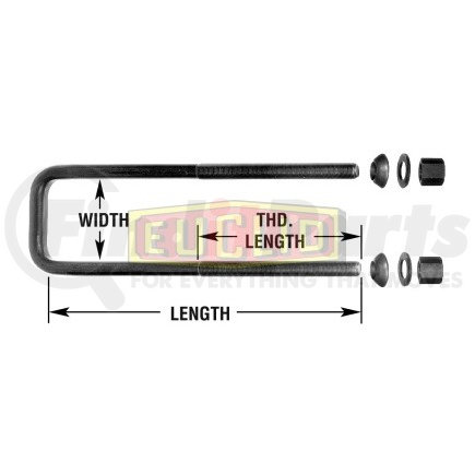 Euclid E-UB8253-12 U-Bolt Assembly - Square Bend, 3/4 -16 x 3 1/2 W x 12 L