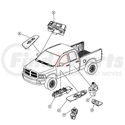 Chrysler 5HS85ZJ1AD BEZEL. Left, Left Rear. Power Window Switch. Diagram 7