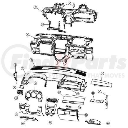 Chrysler 1LG981RHAC BEZEL. Instrument Panel. Center. Diagram 18