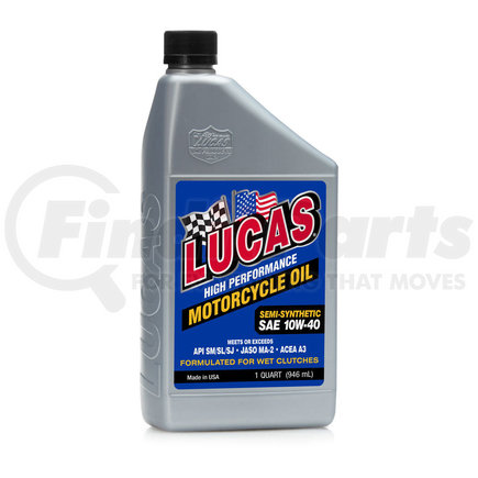 Lucas Oil 10710 Motorcycle Oil, High Performance, Semi-Synthetic 10-40WT, Quart Size Bottle