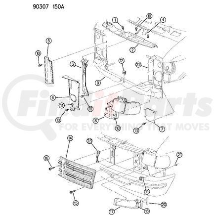 Chrysler 55344956 SUPPORT. Right. Radiator Closure Panel. Diagram 22